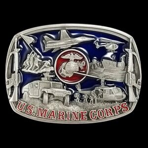 Vintage 1991 Bergamot U.S. Marine Corps Belt‎ Buckle Military Patriotic USA Made